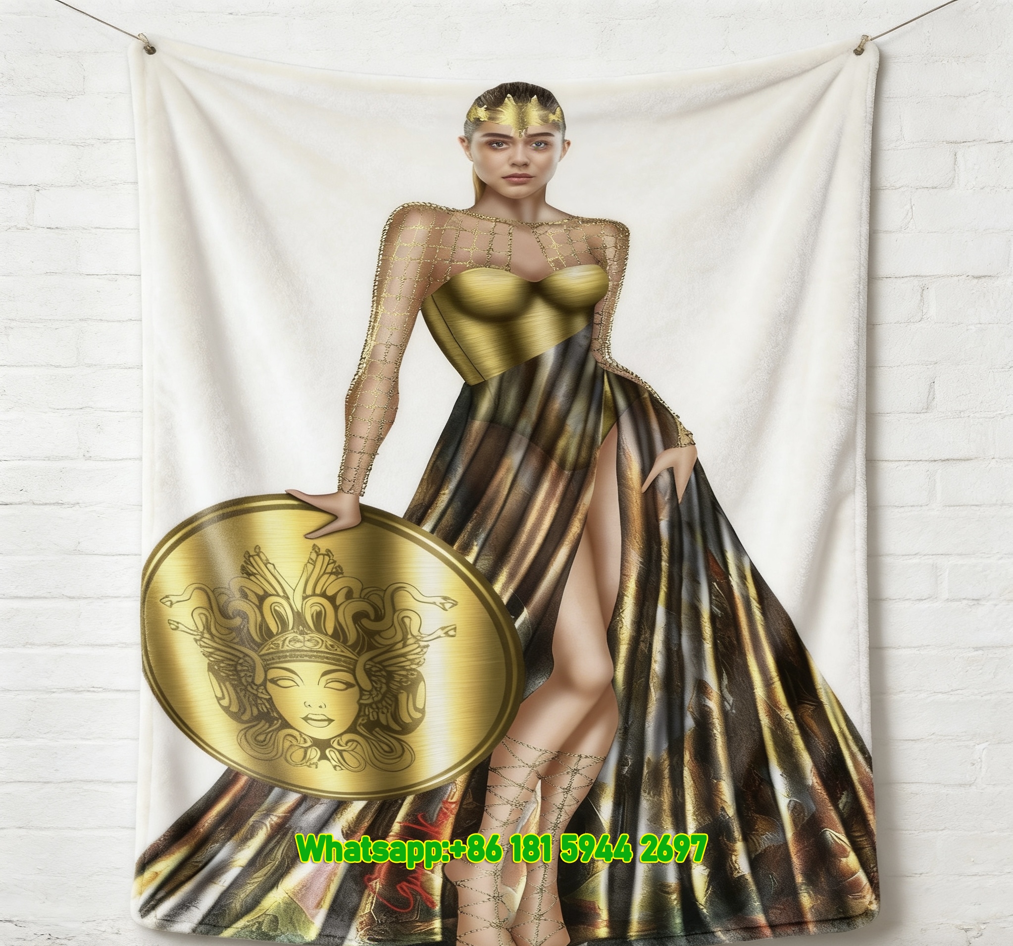 Versace Gold Black Medusa Shield Print Flannel Sofa Throw Blanket IMG_1759